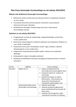 Plan Pracy Samorządu Uczniowskiego na rok szkolny 2014/2015