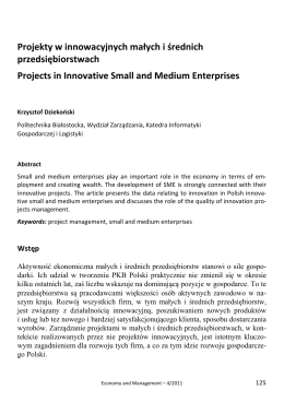 Projekty w innowacyjnych małych i średnich przedsiębiorstwach