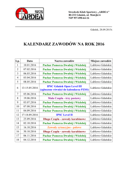 Kalendarz na rok 2016 SKS ARDEA
