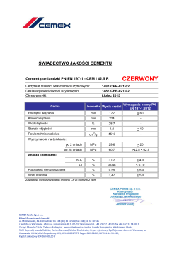Parametry - Cement CZERWONY - Rudniki