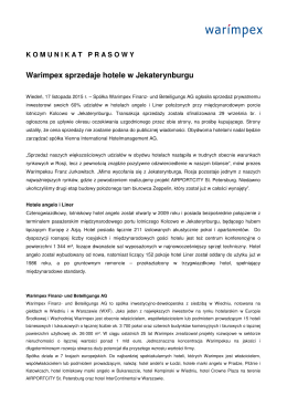 Warimpex sprzedaje hotele w Jekaterynburgu