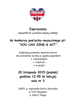 YOU CAN SING & ACT” 20 listopada 2015 (piątek)