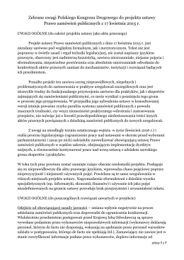 Zebrane uwagi Polskiego Kongresu Drogowego do projektu