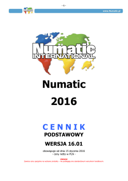 CENNIK NUMATIC 2016 - 16.01 podstawowy SPECJALNE CENY