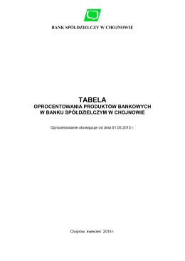 Tabeli oprocentowania - Bank Spółdzielczy w Chojnowie