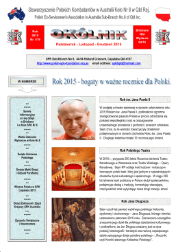 Lipiec - Sierpień - Wrzesień 2015 Rok św. Jana Pawła II Rok Jana