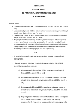 Regulamin rekrutacji dzieci - Przedszkole14.walbrzych.pl