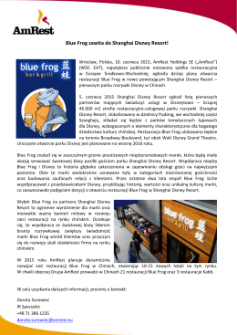 Blue Frog zawita do Shanghai Disney Resort!