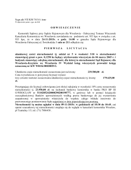 Sygn.akt VII KM 74/14 i inne OBWIESZCZENIE Komornik Sądowy