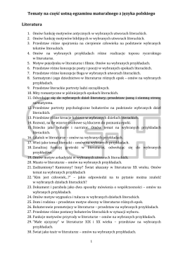Tematy na część ustną egzaminu maturalnego z języka polskiego