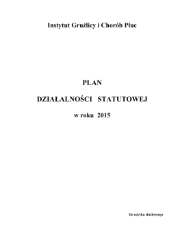 Plan Naukowy 2015 - Instytut Gruźlicy i Chorób Płuc w Warszawie