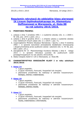 zasady rekrutacji do ix lo na rok szkolny 2015/16
