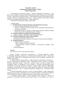 Protokół Nr 12/2015 z posiedzenia Zarządu Powiatu w Nidzicy w