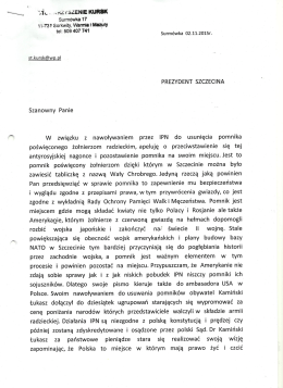 Skan listu do prezydenta Szczecina - strona 1.