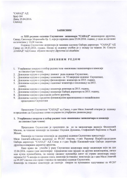 Zapisnik sa XIII redovne sednice Skupštine akcionara