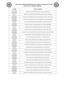 2015-2016 eğitim öğretim yılı özel fatih okulları mayıs ayı yemek listesi
