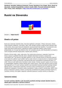 Rusíni na Slovensku - Hospodářská a kulturní studia