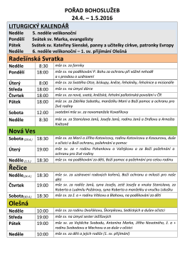 Pořad bohoslužeb  - Farnost Rade&scaron;&iacute;nsk&aacute; Svratka