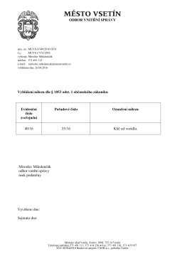 ODBOR VNITŘNÍ SPRÁVY Vyhlášení nálezu dle § 1053 odst. 1