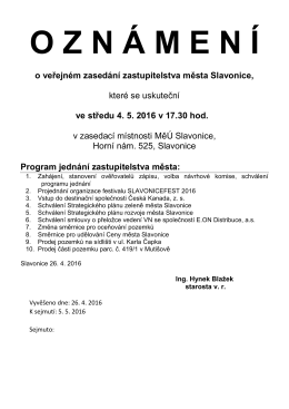 Oznámení o 15. veřejném zasedání zastupitelstva města Slavonice