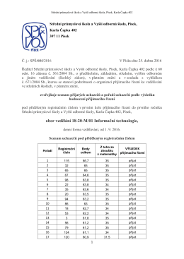 Výsledky přijímacího řízení – obor vzdělání 18-20