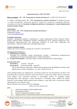 Zapytanie ofertowe 12/PL-NTU/2015 Dotyczy projektu : „PL