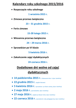 Kalendarz roku szkolnego 2015/2016 Dodatkowe dni wolne od