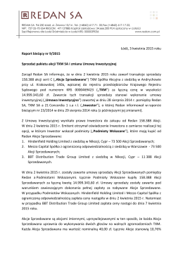 Łódź, 3 kwietnia 2015 roku Raport bieżący nr 9/2015