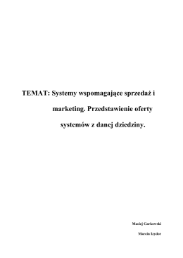 TEMAT: Systemy wspomagające sprzedaż i - WSL