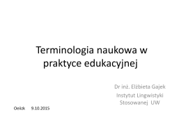 Terminologia naukowa w praktyce edukacyjnej – dr