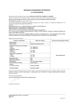 DEKLARACJA WŁAŚCIWOŚCI UŻYTKOWYCH Nr 01/2014/ISOVER