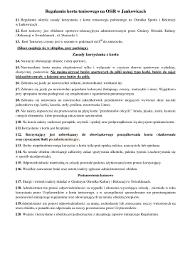 Regulamin kortu tenisowego na OSiR w Jankowicach §1