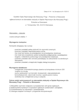 Oferta pracy z dn. 08.05.2015 - Sąd Rejonowy dla Warszawy Pragi