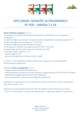 opis zmian i nowoŚCI W programie pc-pos wersja 7.3.54