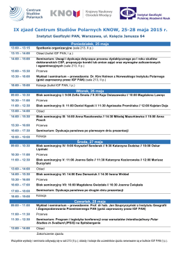 Program Zjazdu w Warszawie 25-28 maja 2015 r.