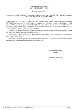Treść Uchwały Nr V/27/15 z 13 lutego 2015r. w sprawie przyjęcia