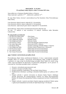 Protokół Nr IX/2015 - Urząd Gminy Ryjewo