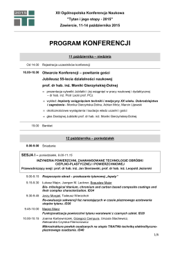 program XII Ogólnopolska Konferencja Naukowa - Ti2015