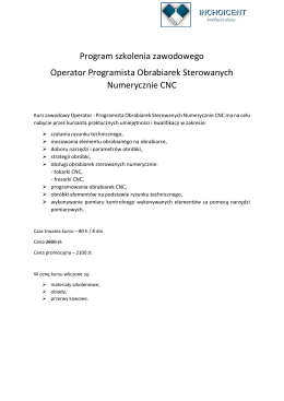 Program szkolenia zawodowego Operator Programista Obrabiarek