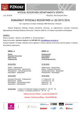 Komunikat WR nr 20/2015/2016 dot. organizacji turniejów