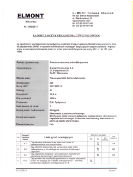 Karta oceny dostosowania suwnicy nr 3327001212