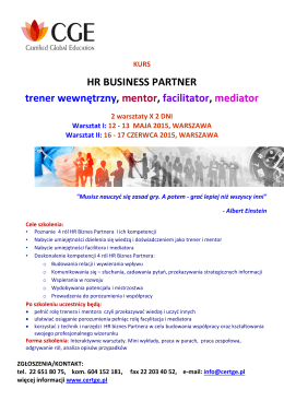 HR Business Partner - trener wewnętrzny, mentor, facilitator, mediator