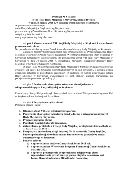 Protokół Nr VII/2015 z VII sesji Rady Miejskiej w Strykowie, która