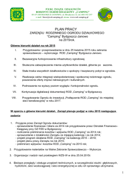 Plan pracy Zarządu na 2015r. - ROD ``CAMPING`` Bydgoszcz – Janowo