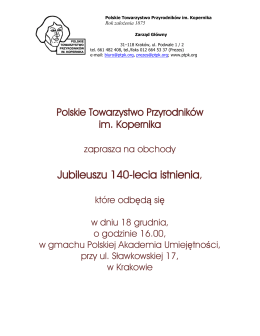 Program obchodów jubileuszu - Polskie Towarzystwo Przyrodników