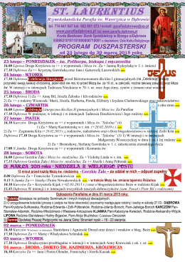 Program duszpasterski od 23 II do 30 III 2015 r.