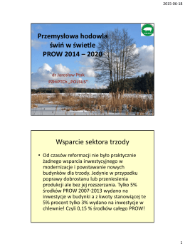 PROW 2014 – 2020 dla hodowców i producentów trzody chlewnej