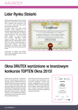 Okna DRUTEX wyróżnione w branżowym konkursie TOPTEN Okna