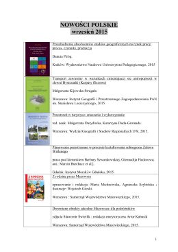 NOWOŚCI POLSKIE wrzesień 2015 - Wydział Geografii i Studiów