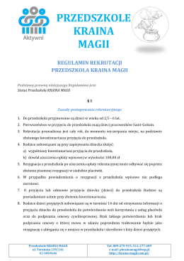 Regulamin Rekrutacji Przedszkole KRAINA MAGII_03.08.2015